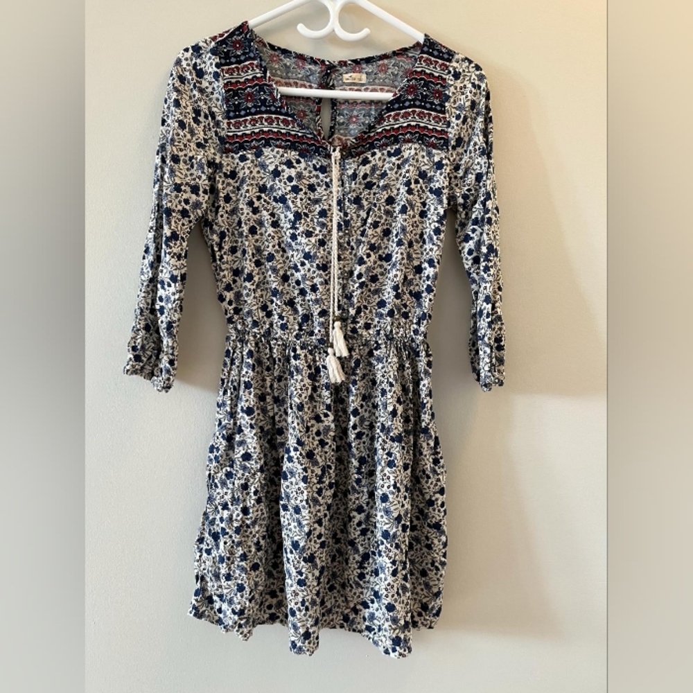 Holister Floral 3/4 Sleeve Boho Print Dress, Size- Small
